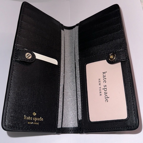 Kate Spade Black Refined Grain Leather Darcy Large Slim Bifold Wallet New w/ Tag - Picture 10 of 14